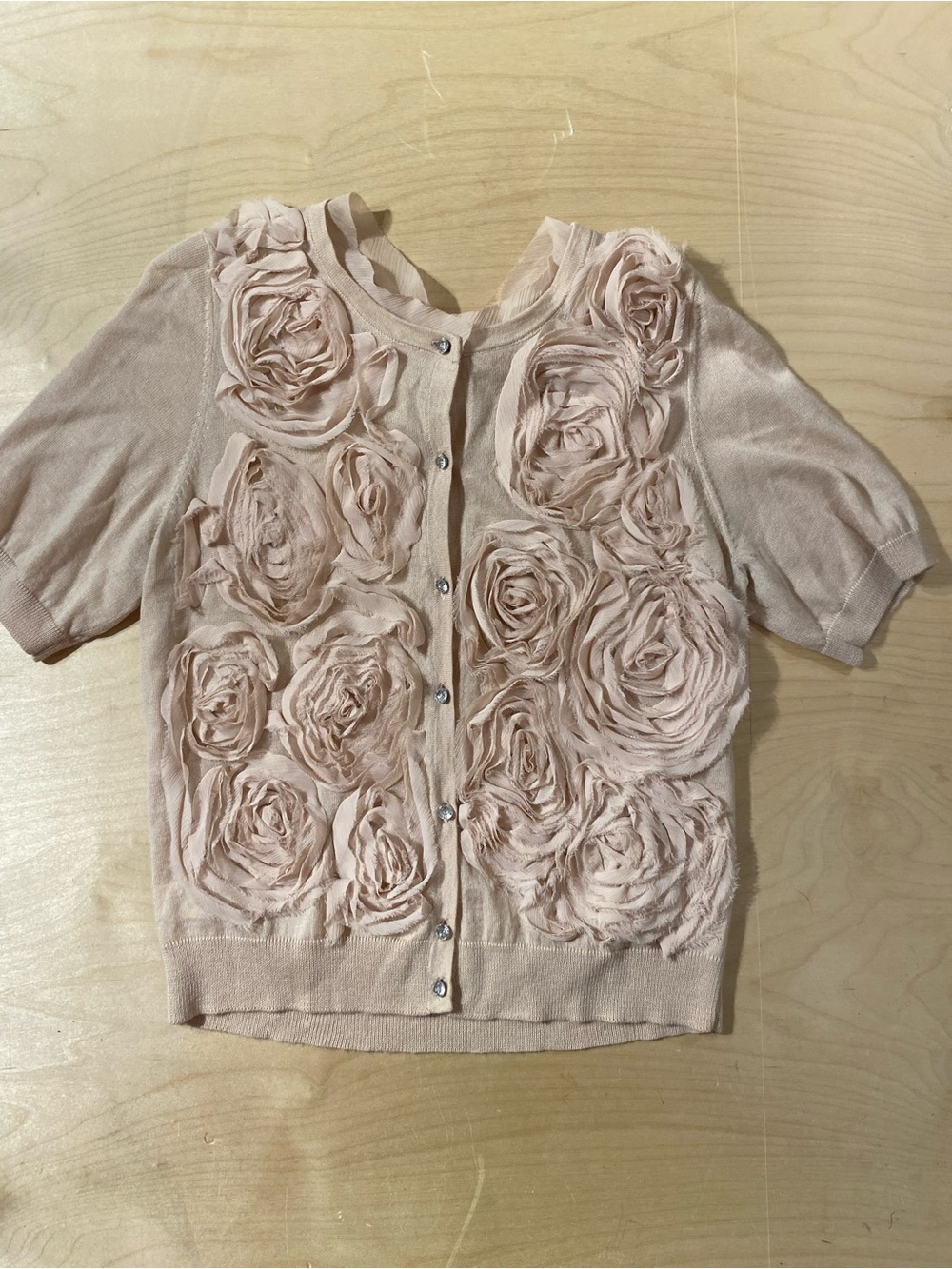 LOFT Rosette Front Short-Sleeve Cardigan - Light Pink Medium (SS) - Picture 3 of 6